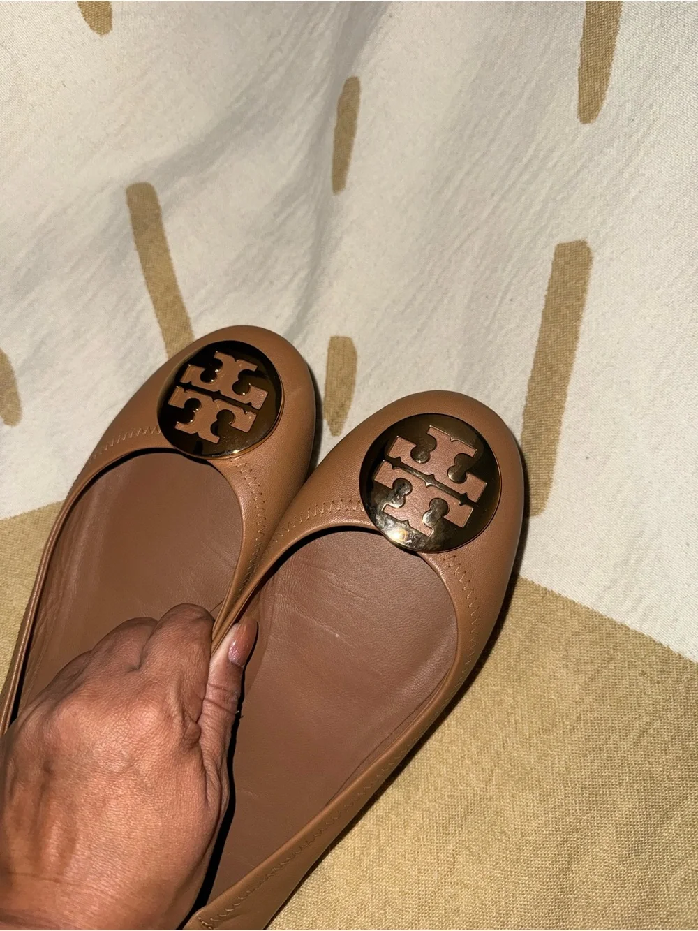 Tory Burch Tan Minnie Travel Ballet Flats
